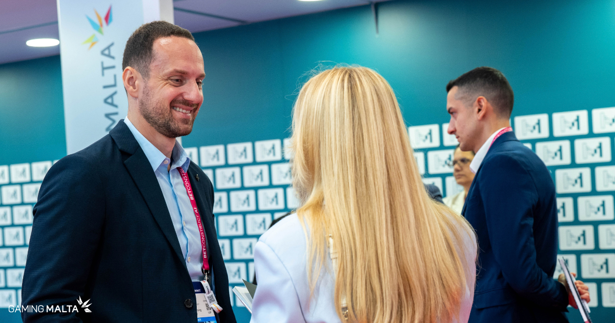 Business discussion at the Make It in Malta booth during SBC Summit Lisbon 2026